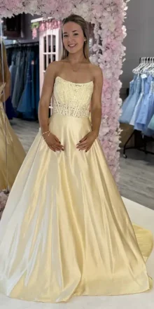 eva strapless lemon aline evening gown