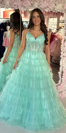 flora mint corset ballgown