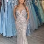 jodie silver beaded fitted gown