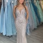 jodie silver beaded fitted gown