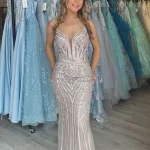 jodie silver beaded fitted gown