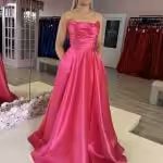 lulu hot pink satin aline gown