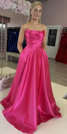 lulu hot pink satin aline gown