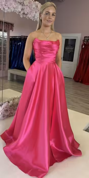 lulu hot pink satin aline gown