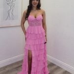 pink corset ruffle gown 240708
