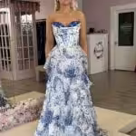 serpahina white and blue floral gown