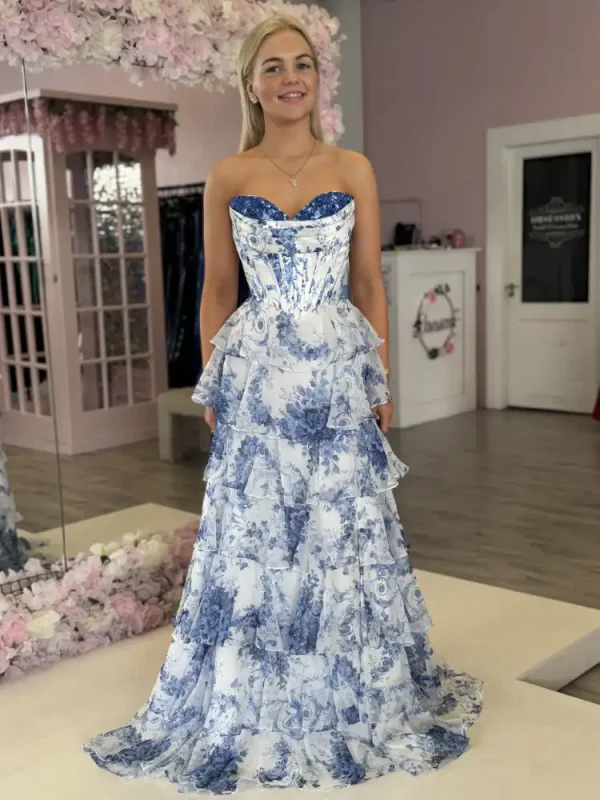 serpahina white and blue floral gown serpahina white and blue floral gown
