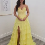 seraphina yellow corset ruffle ballgown