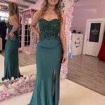 ziki emerald green fitted evening dress