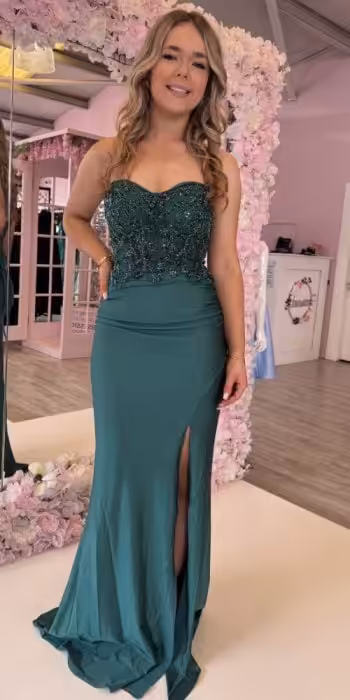 ziki emerald green fitted evening dress