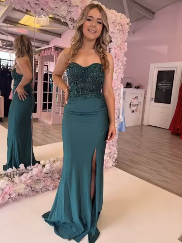 ziki emerald green fitted evening dress