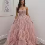 zoe blush pink beaded corset ruffle ballgown