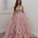 zoe blush pink beaded corset ruffle ballgown