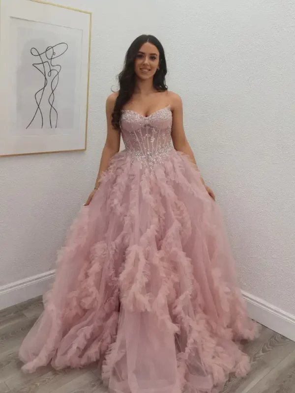 zoe blush pink beaded corset ruffle ballgown zoe blush pink beaded corset ruffle ballgown