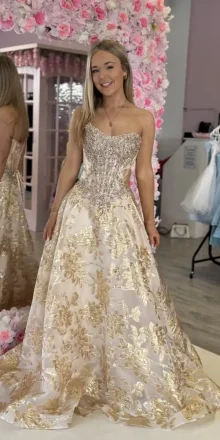 kyra white and gold gown