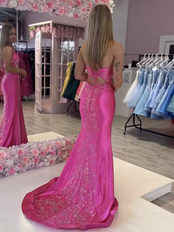 neveada pink fitted gown