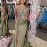 oreia sage green fitted gown