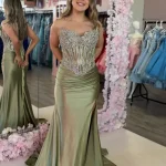 oreia sage green fitted gown