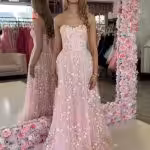pink and white beaded gown