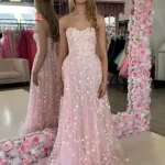 pink and white beaded gown